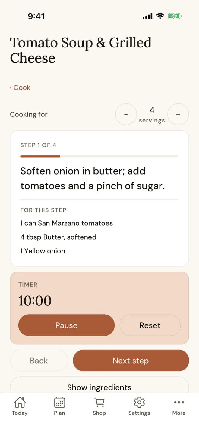 A cook step with a running timer